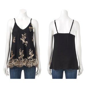 NWT About a Girl Black with Gold Sequin Tank Top